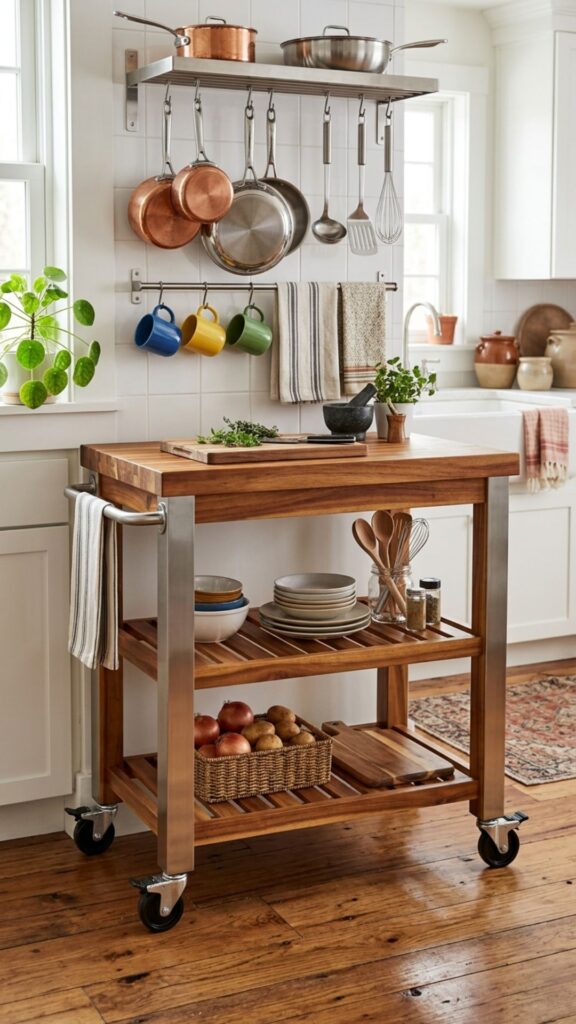 17. Rolling Kitchen Cart With Hanging Rack