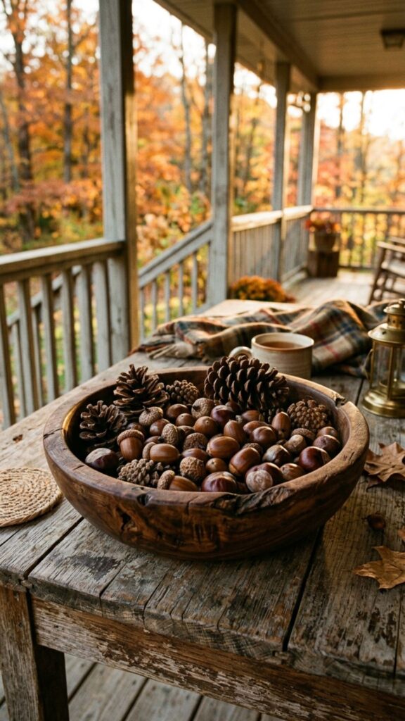 17. Scatter Acorns and Pinecones in a Bowl