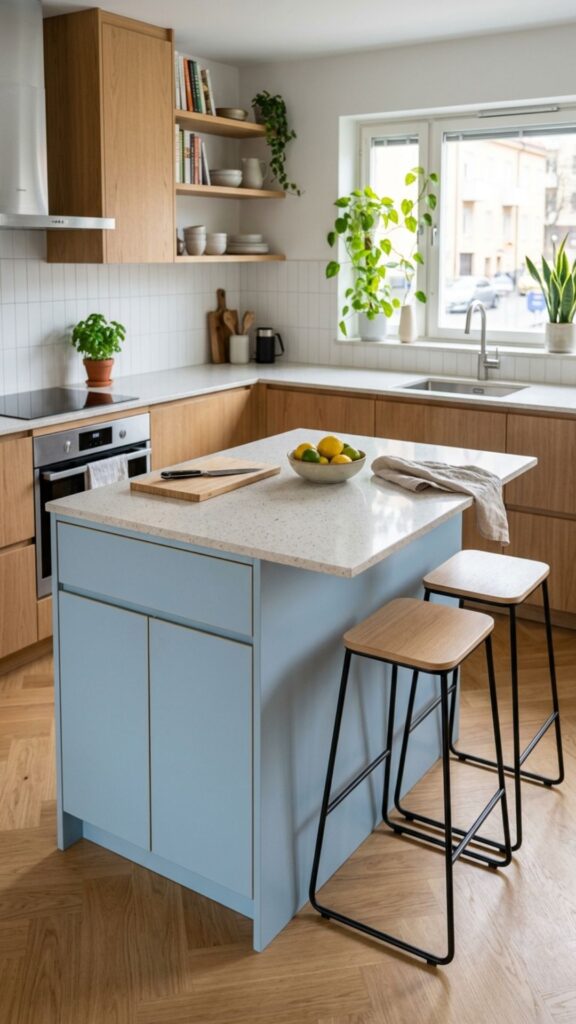 17. Small Blue Island for Compact Kitchens