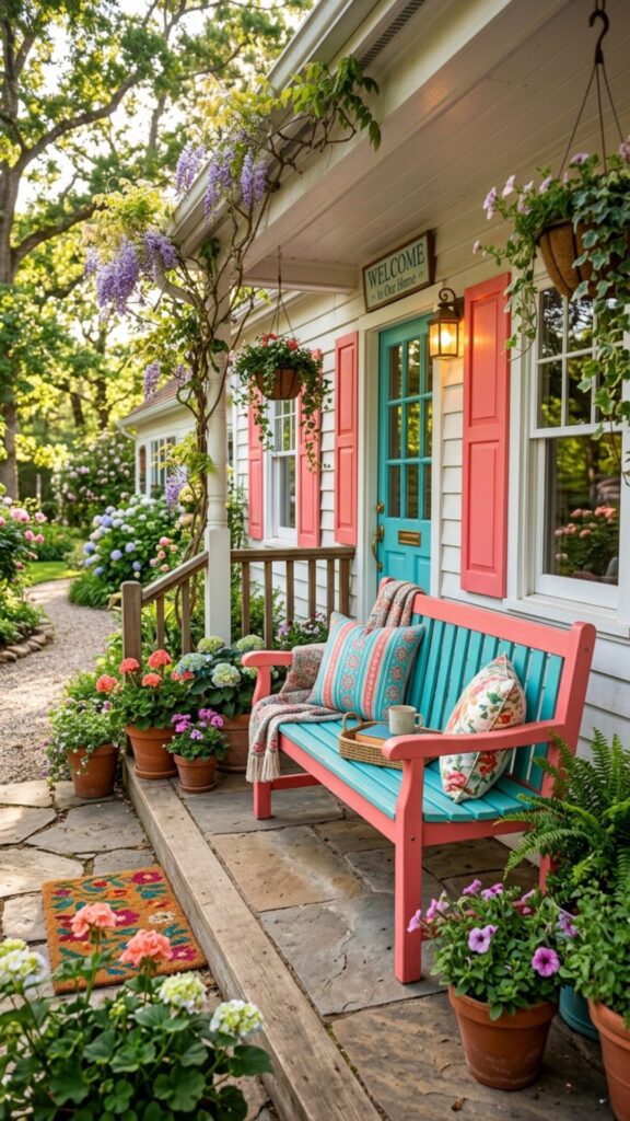 17. Two-Tone Painted Bench