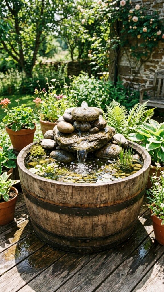 17. Wine Barrel Water Feature