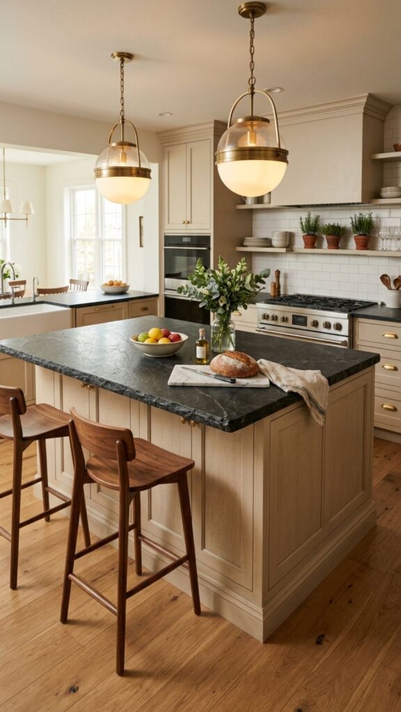 18. Beige Island with Contrasting Dark Countertop