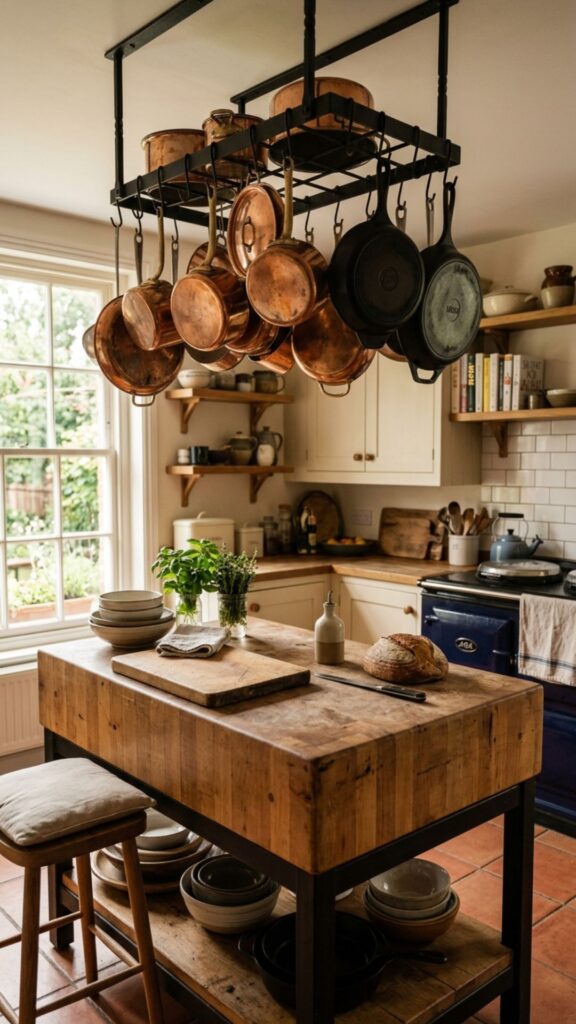 18. Butcher Block Island With Pot Rack
