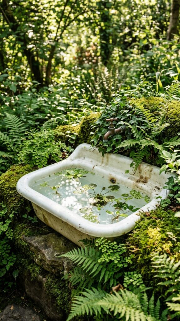 18. Create a Water Feature From an Old Sink