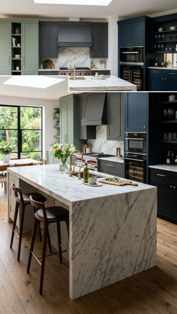 18. Marble Island With Contrasting Base Cabinets