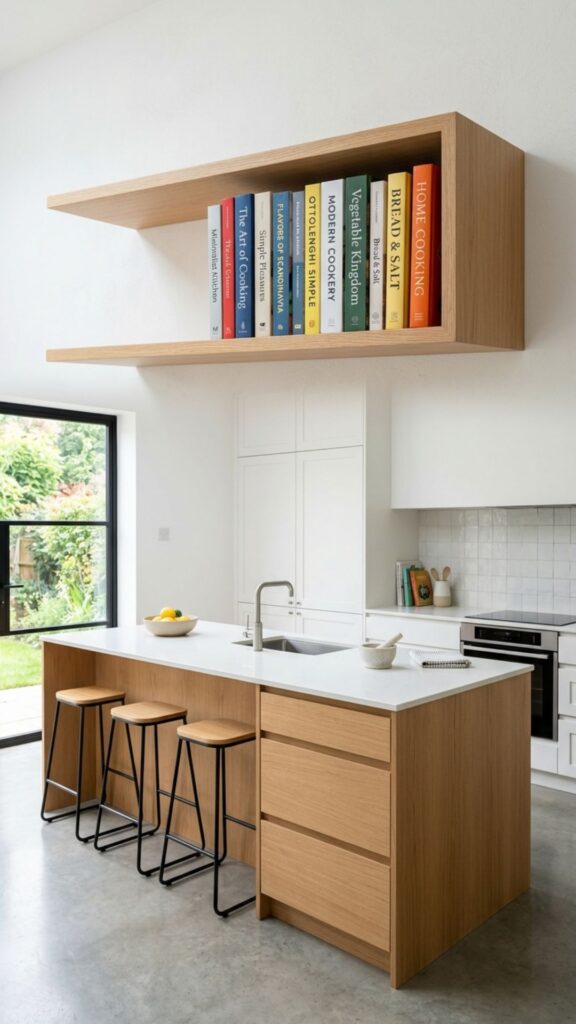 18. Minimalist Floating Shelf Island