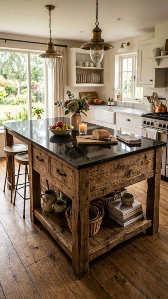 18. Rustic Wood Base With Black Stone Top
