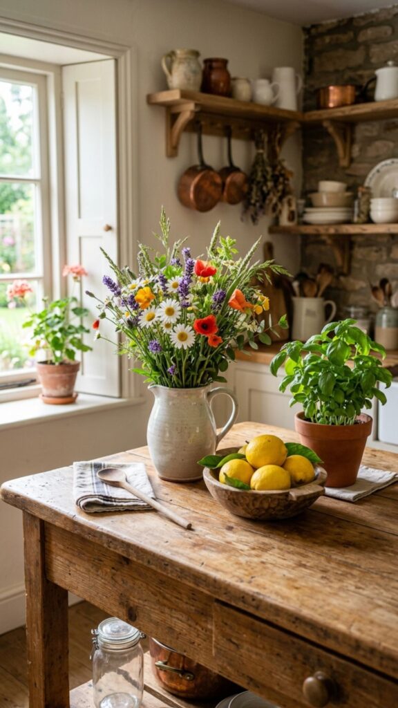 18. Style with Fresh Flowers and Greenery