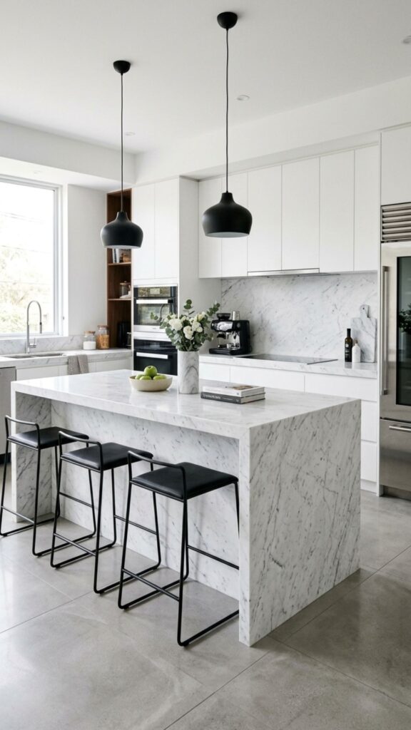 18. Try a Monochrome Marble Kitchen