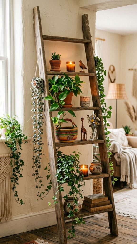 18. Use a Ladder Shelf for Plants and Decor