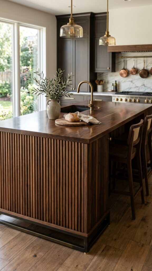 19. Brown Island with Fluted Wood Detailing