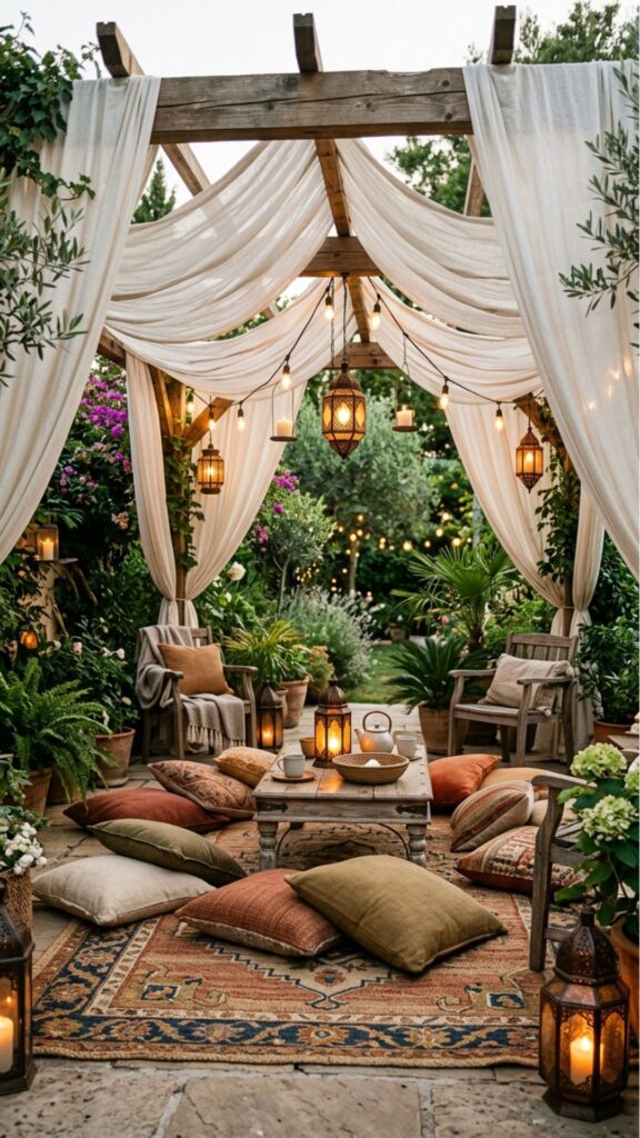 19. Fabric-Draped Pergola Canopy