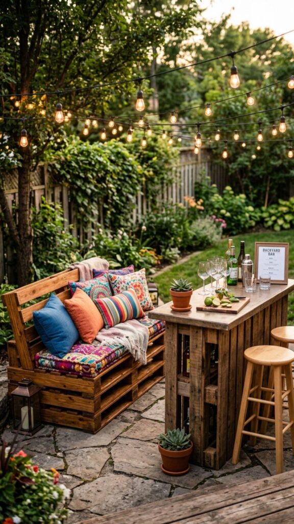 19. Include a DIY Pallet Bar or Bench