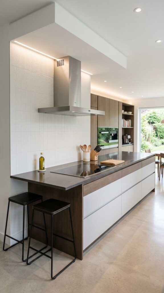 19. Island With Built-In Cooktop and Wall-Mounted Hood