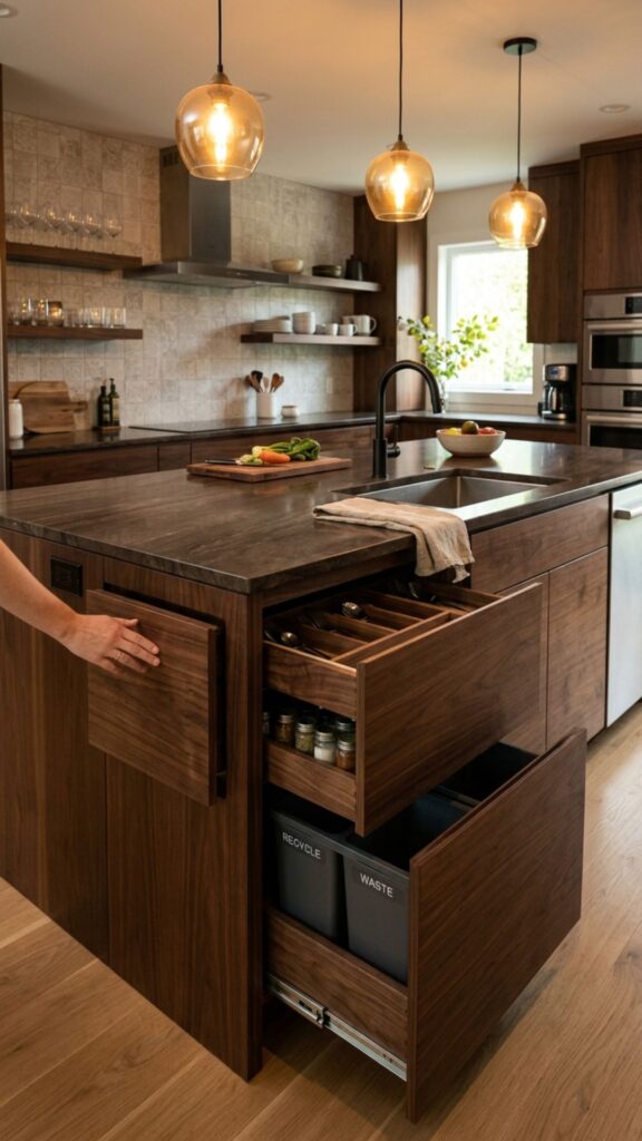 19. Islands with Custom Cabinetry and Hidden Storage
