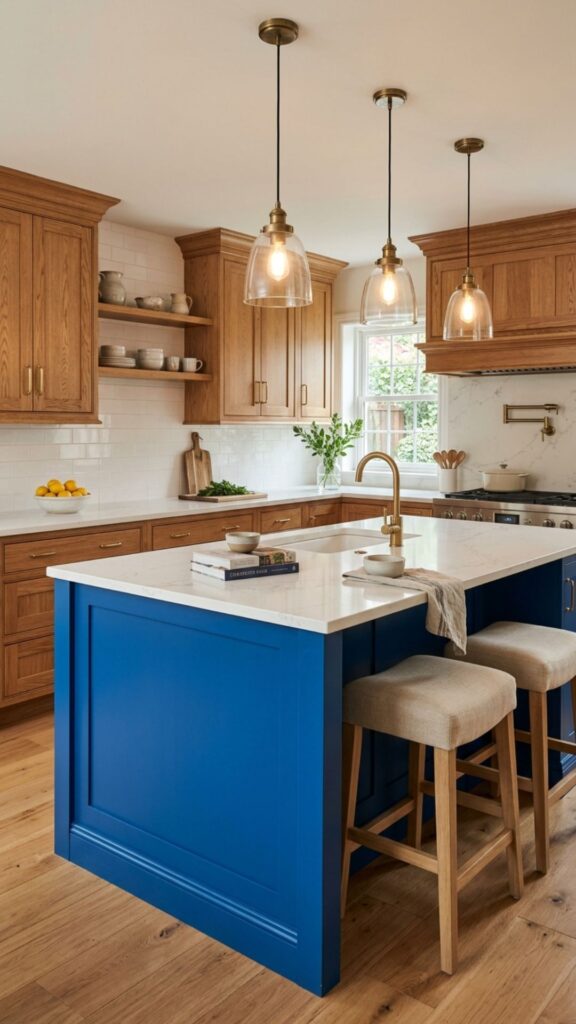 19. Painted Blue Island With Original Cabinets