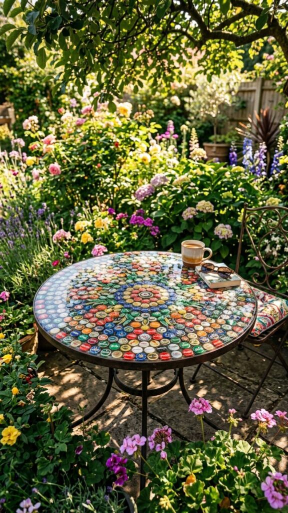 19. Use Bottle Caps for Mosaic Tabletops