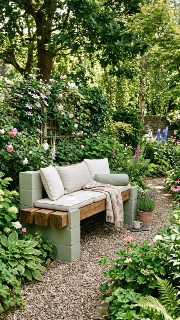 2. Cinder Block and Timber Seating