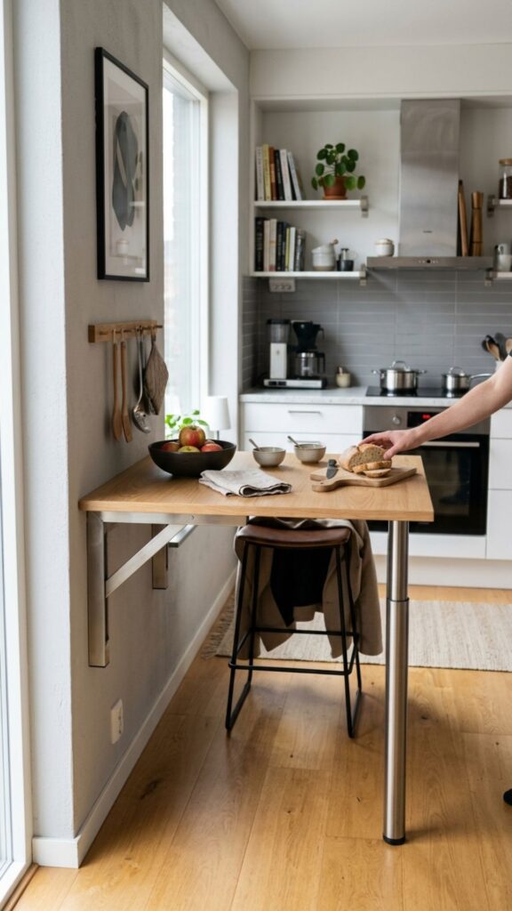 2. Fold-Down Wall-Mounted Island