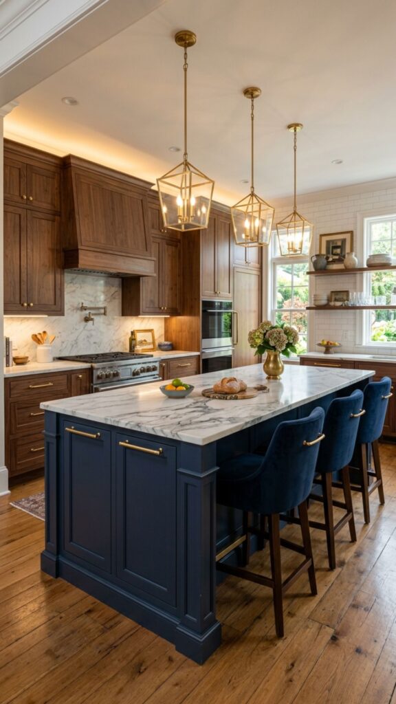 2. Go Bold With a Navy Blue Island