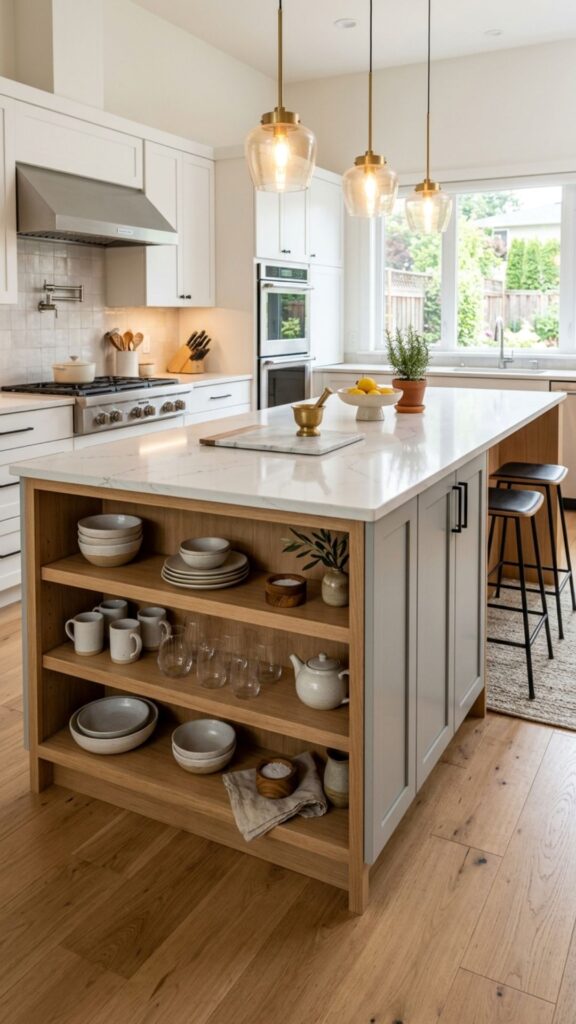 2. Open Shelving Combined With Closed Cabinets