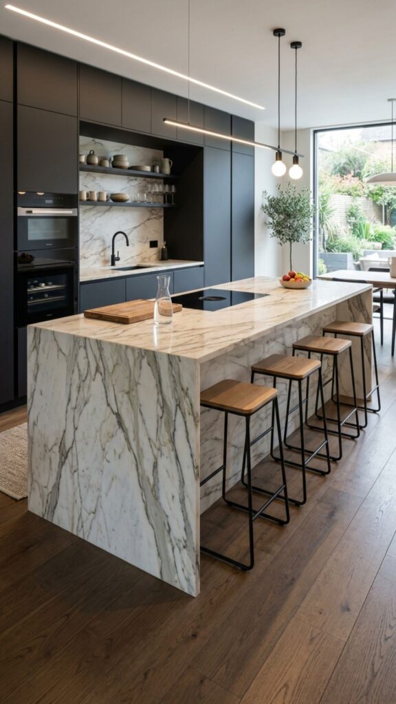2. Sleek Metal and Leather Counter Chairs