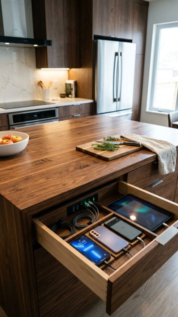 20. Butcher Block With Hidden Charging Station