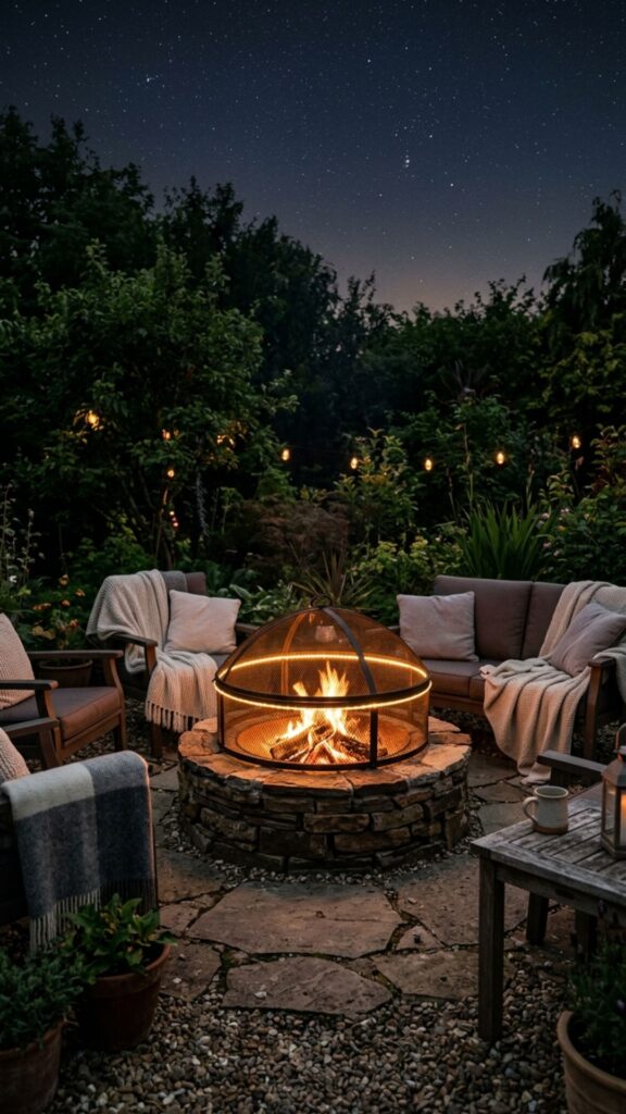 20. Fire Pit Screen and Spark Guard Lighting