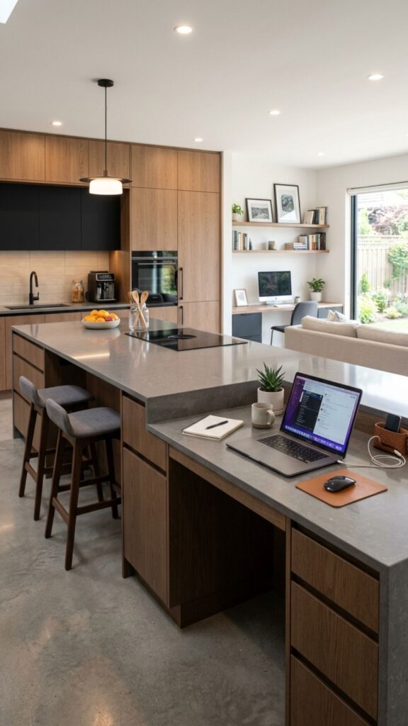 20. Multi-Purpose Island Connecting Kitchen and Home Office