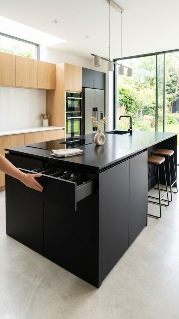3. Black Island With Hidden Storage