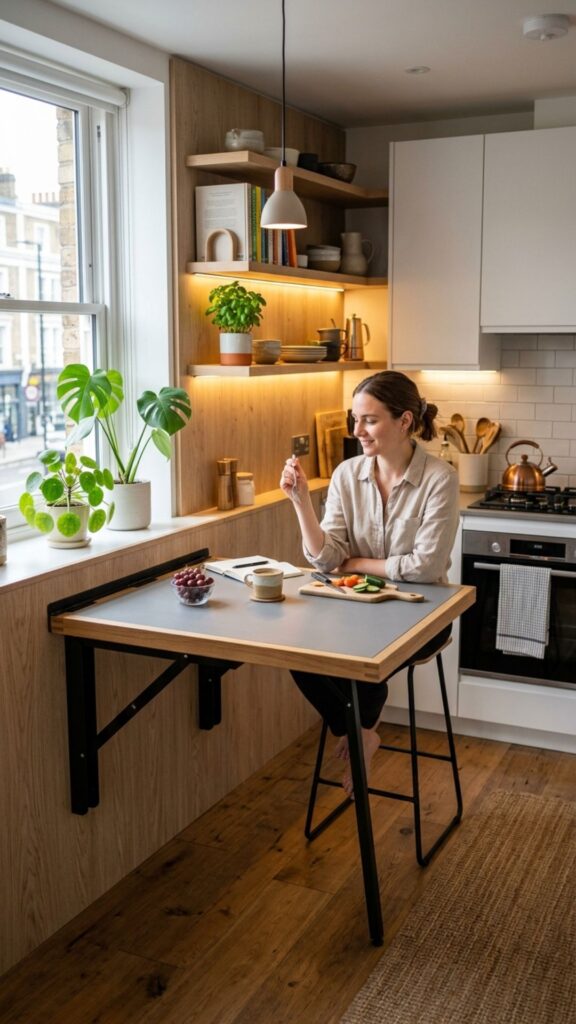 3. Fold-Down Wall-Mounted Island