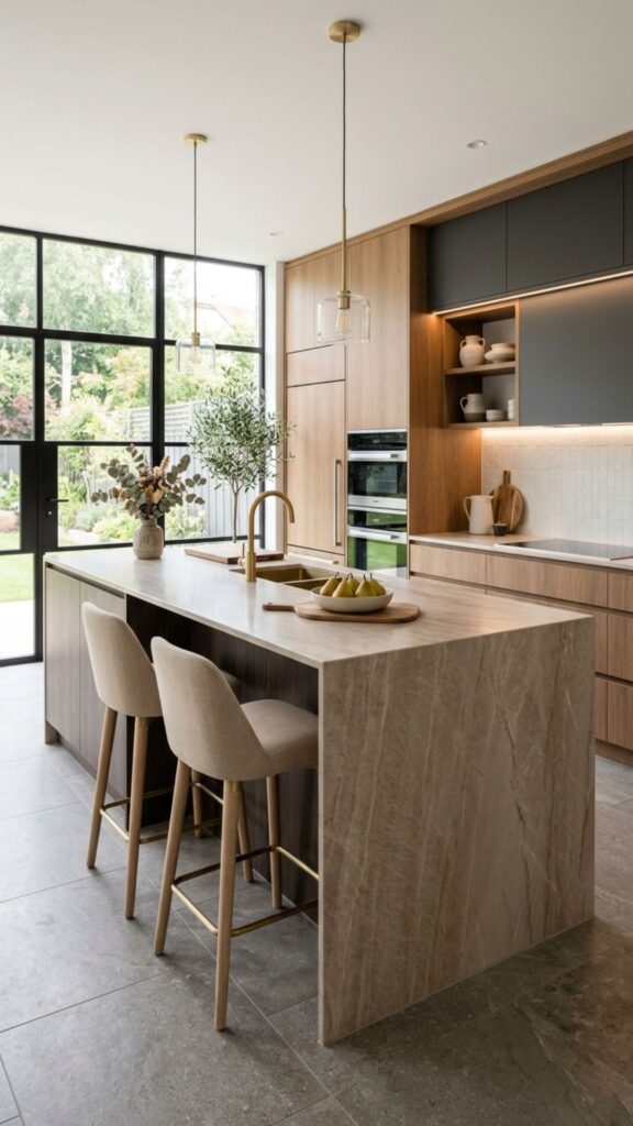 3. Go for a Waterfall Edge in Muted Tones