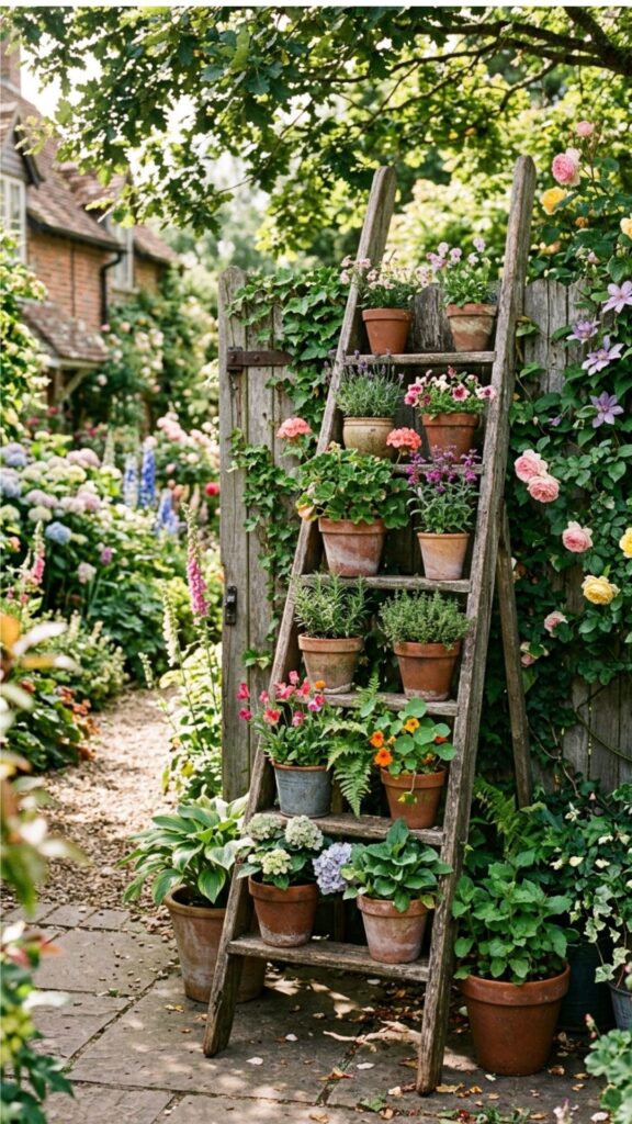 3. Repurpose a Wooden Ladder as a Plant Display