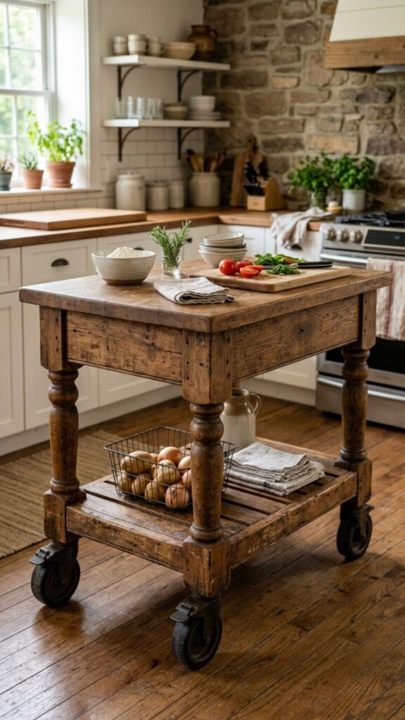 3. Repurposed Vintage Table on Casters
