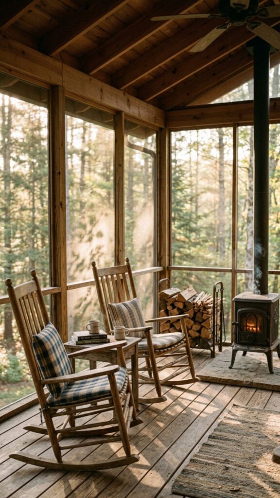 3. Screened Porch With a Wood-Burning Stove