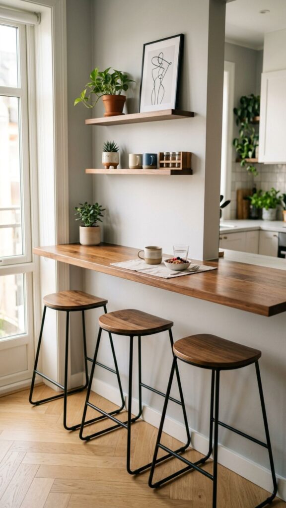 3. Slim Breakfast Bar Along the Wall