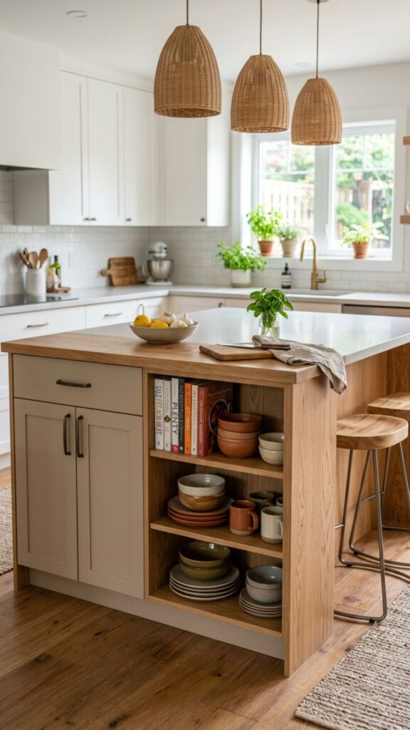3. Two-Tone Beige and Wood Island