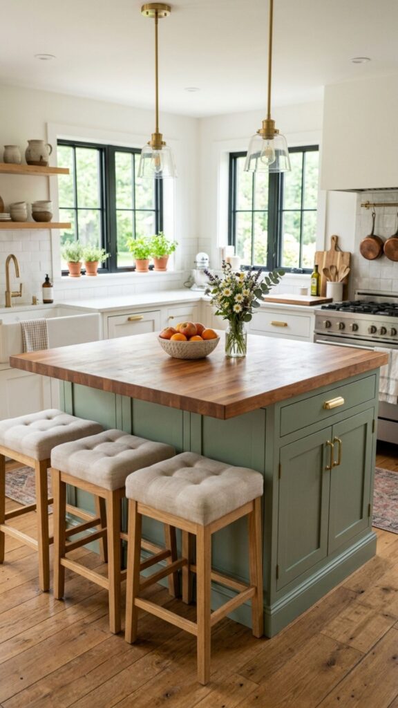 3. Two-Tone Island With Upholstered Bar Stools