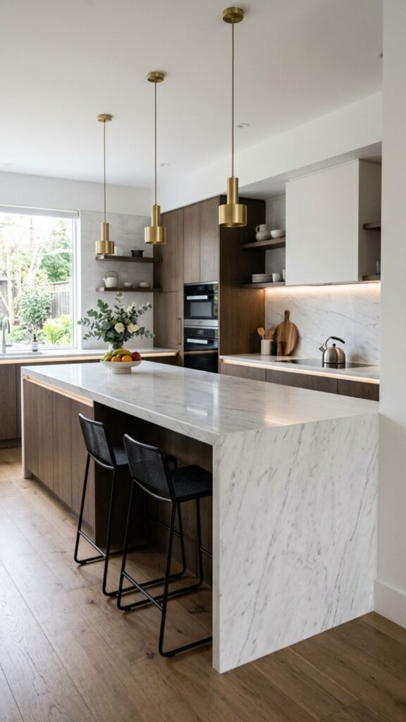 3. Waterfall Countertop Meeting the Wall