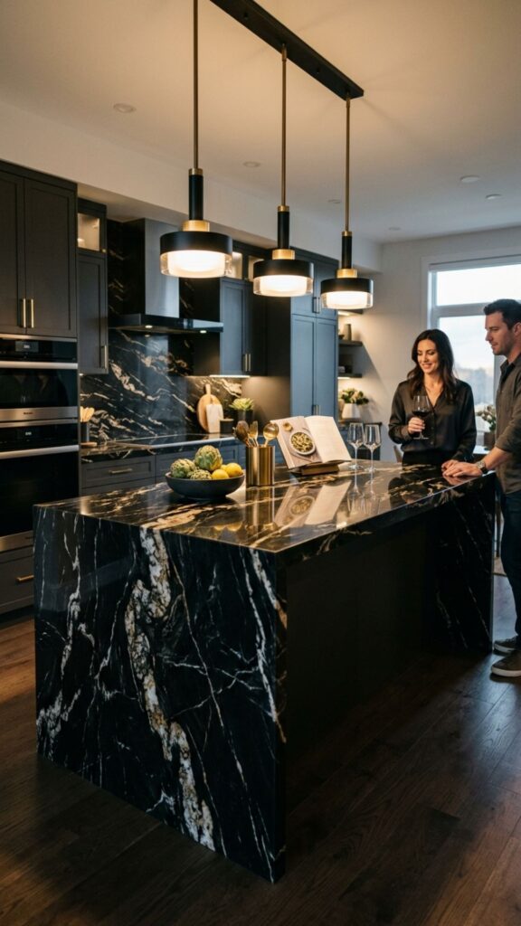 3. Waterfall Edge Island in Black Marble