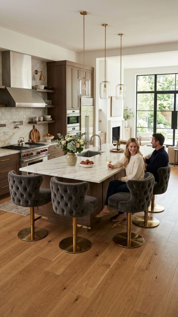3. Waterfall Island With Backless Stools