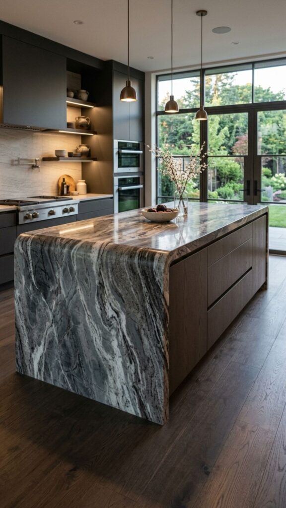 4. Add Drama with a Waterfall Countertop