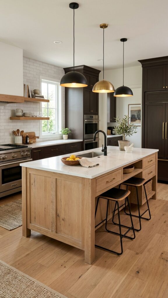 4. Add Warmth With a Wood-Tone Island in a Different Shade