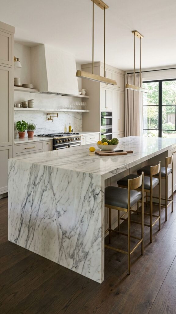 4. Classic Marble Waterfall Edge