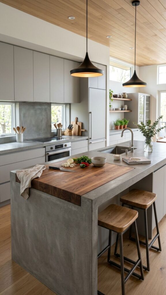 4. Concrete Island With a Butcher Block Insert