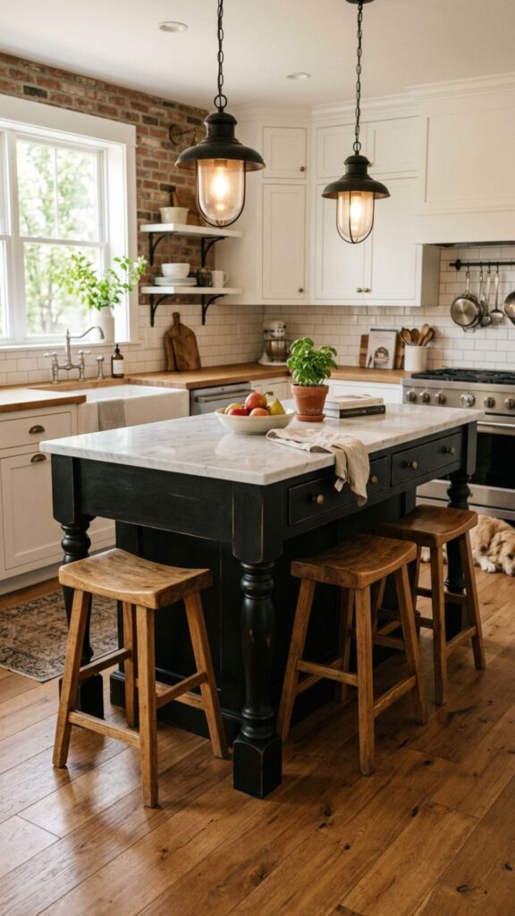 4. Farmhouse Black Island with Turned Legs