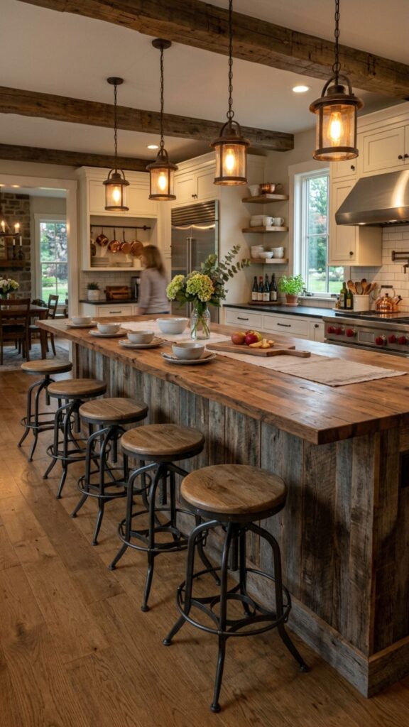 4. Farmhouse Island With Swivel Bar Stools