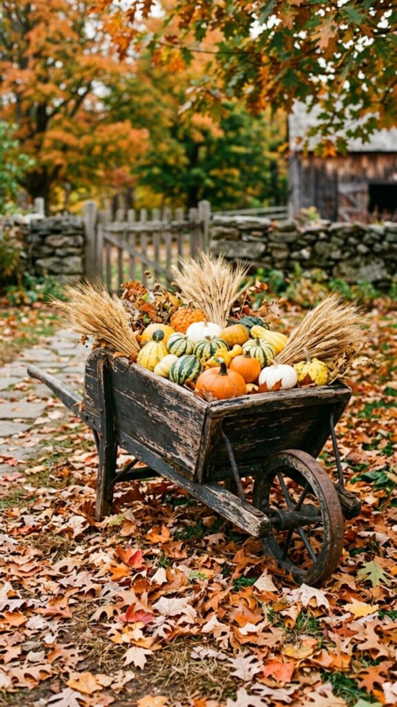 4. Fill an Old Wheelbarrow with Gourds