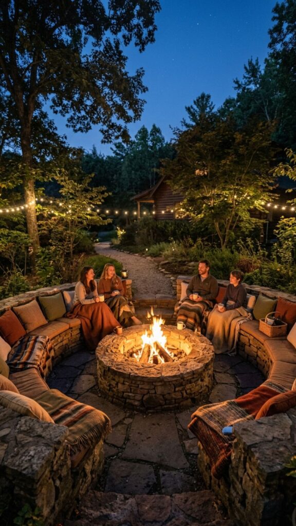 4. Fire Pit Lounge With Built-In Seating