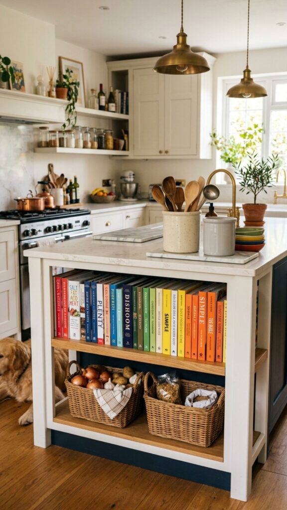 4. Install Open Shelving for Cookbooks and Baskets